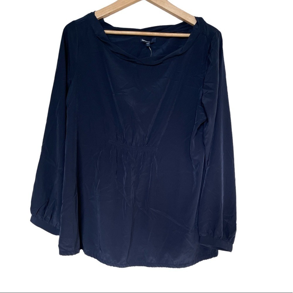 Gap Maternity Blouson Top Women Large Blue Galaxy Navy Long Sleeve Boat Neck